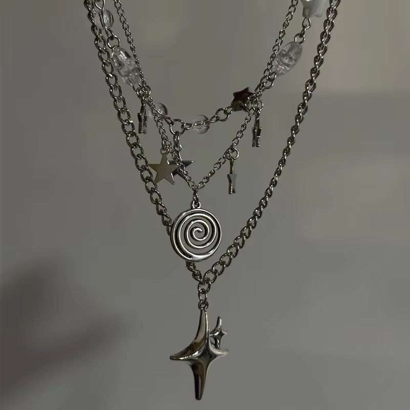 Layered Pendant Necklace Aesthetic - Mehrschichtige Stern-Anhänger-Halskette für Damen, Y2K-Ästhetik, stapelbar,