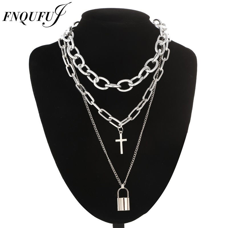 Layered Pendant Necklace Aesthetic - FNQUFUJ Layered Grunge ästhetischer Schmuck Punk-Kettenhalskette