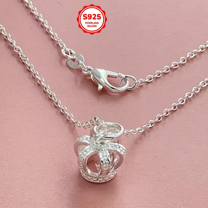 925 Sterling Silver Chain Necklace Men - Charms 925 Sterling Silber Kronen-Halskette für