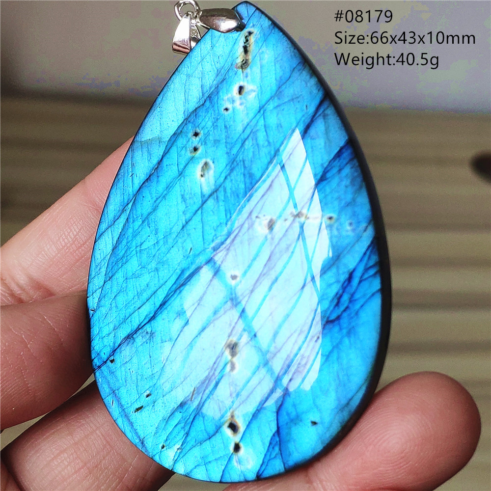 925 Sterling Silver Chain Necklace Men - Natürlicher Blauer Labradorit-Anhänger Schmuck Wassertropfen-Kristall Blitzender