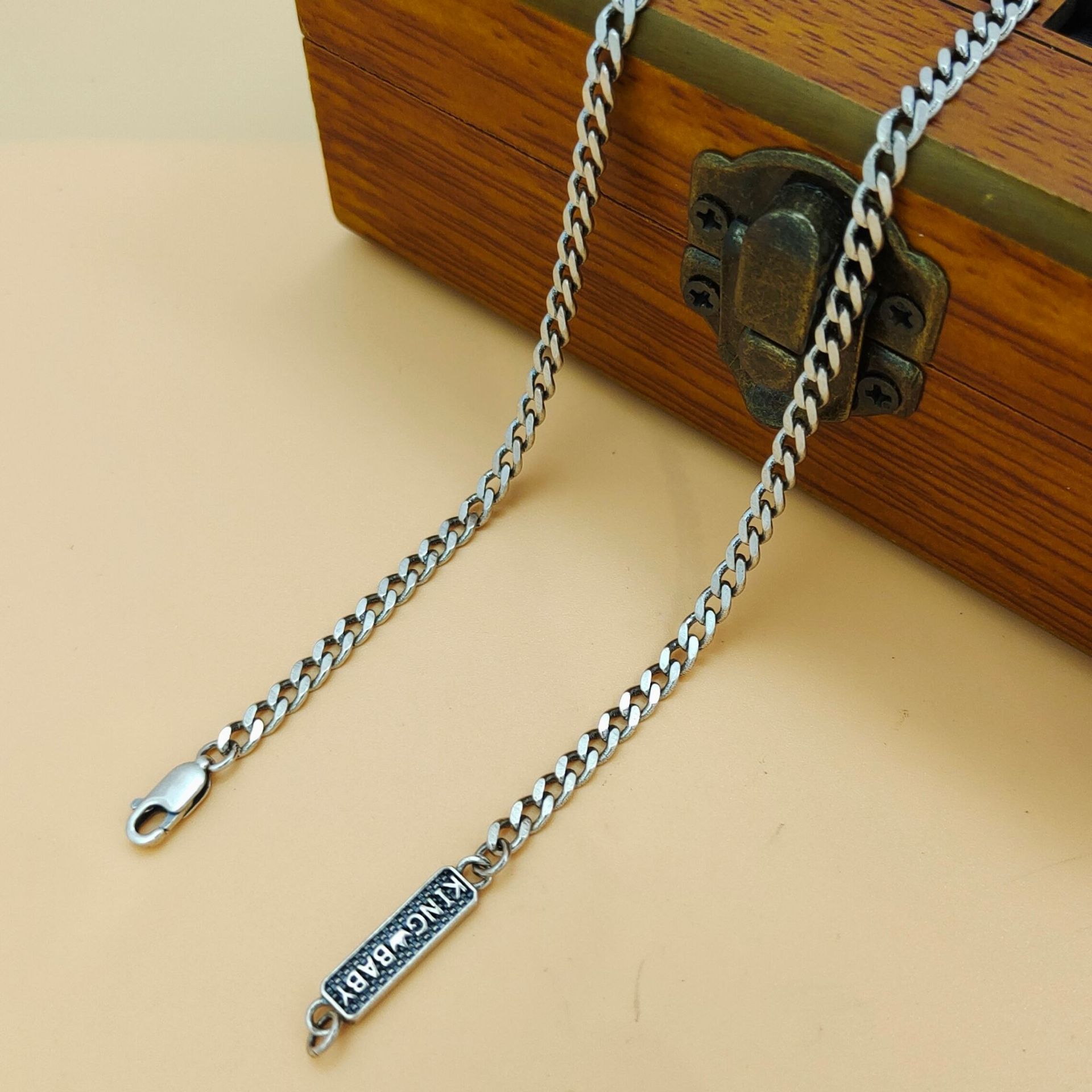 925 Sterling Silver Chain Necklace Men - S925 Sterling Silber Trendige Anhängerkette Retro