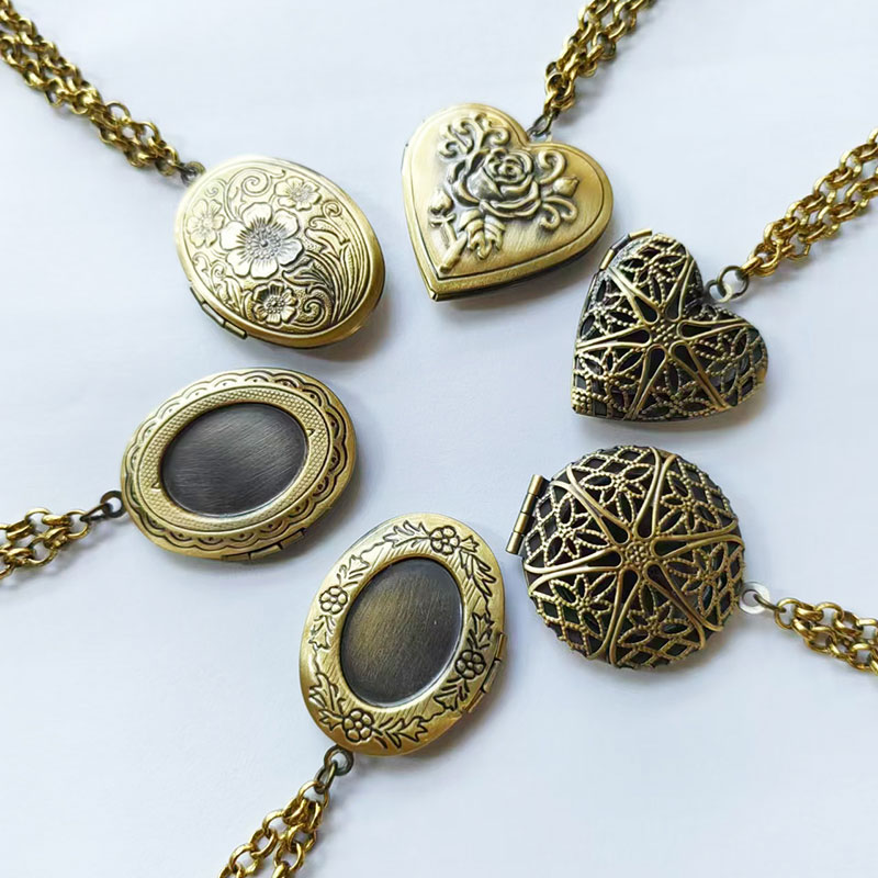 Heart Locket Necklace Photo - 1pc antike Bronze Herz runde ovale